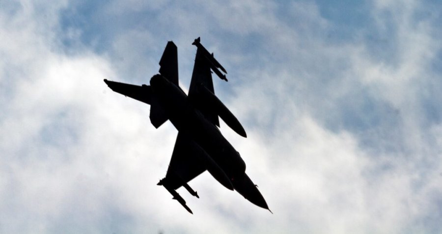 A Turkish Air Force F16 fighter jet makes a landing approach at the Incirlik Air Base, Turkey, Friday, Aug. 30, 2013. U.N. Secretary-General Ban Ki-moon said the Inspection team in Syria is expected to complete its work Friday and report to him Saturday. (AP Photo/Vadim Ghirda)